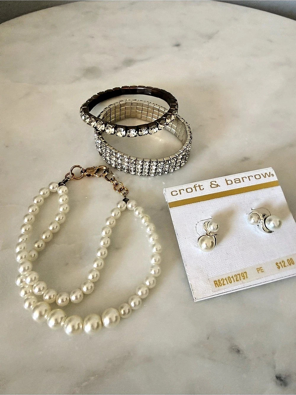 Vintage & New Jewelry Lot • Pearl Choker, Rhinestone Bracelets & Croft & Barrow
